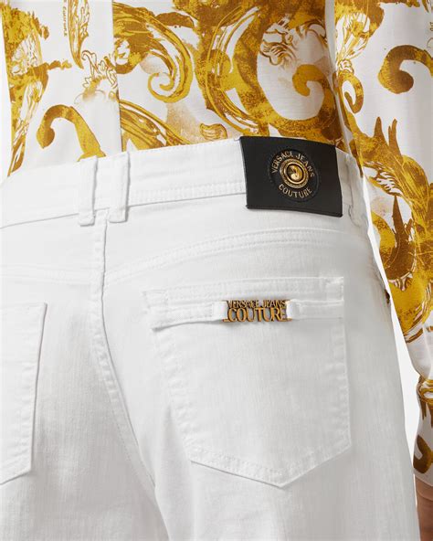 versace white pants women|Versace denim shorts.